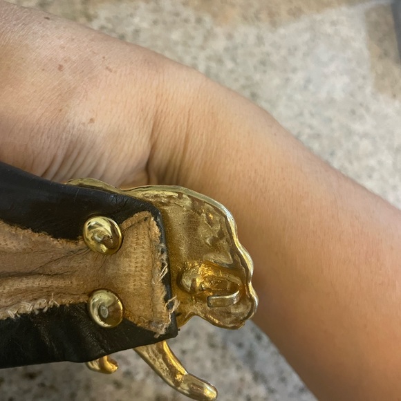 Vintage Black Leather Belt with Gold Lions - Picture 6 of 6